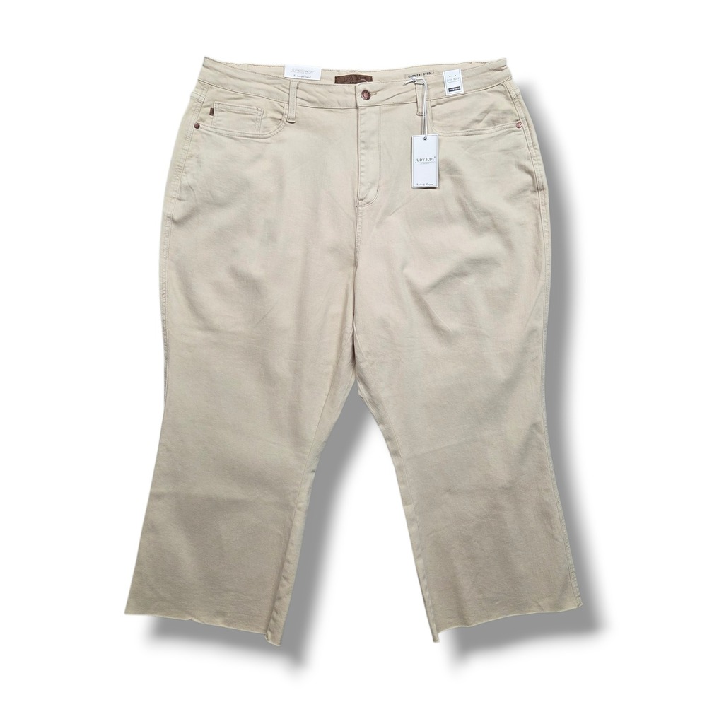 Judy Blue Wide Leg Crop Jeans Womens Plus 24 High Waist Garment Dyed Bone‎